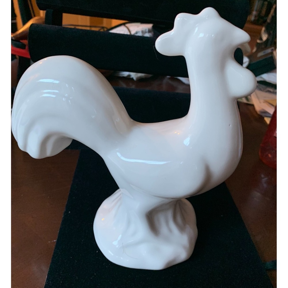 Figurine: Porcelain French Rooster Farmhouse Country Decor Ceramic White Glazed